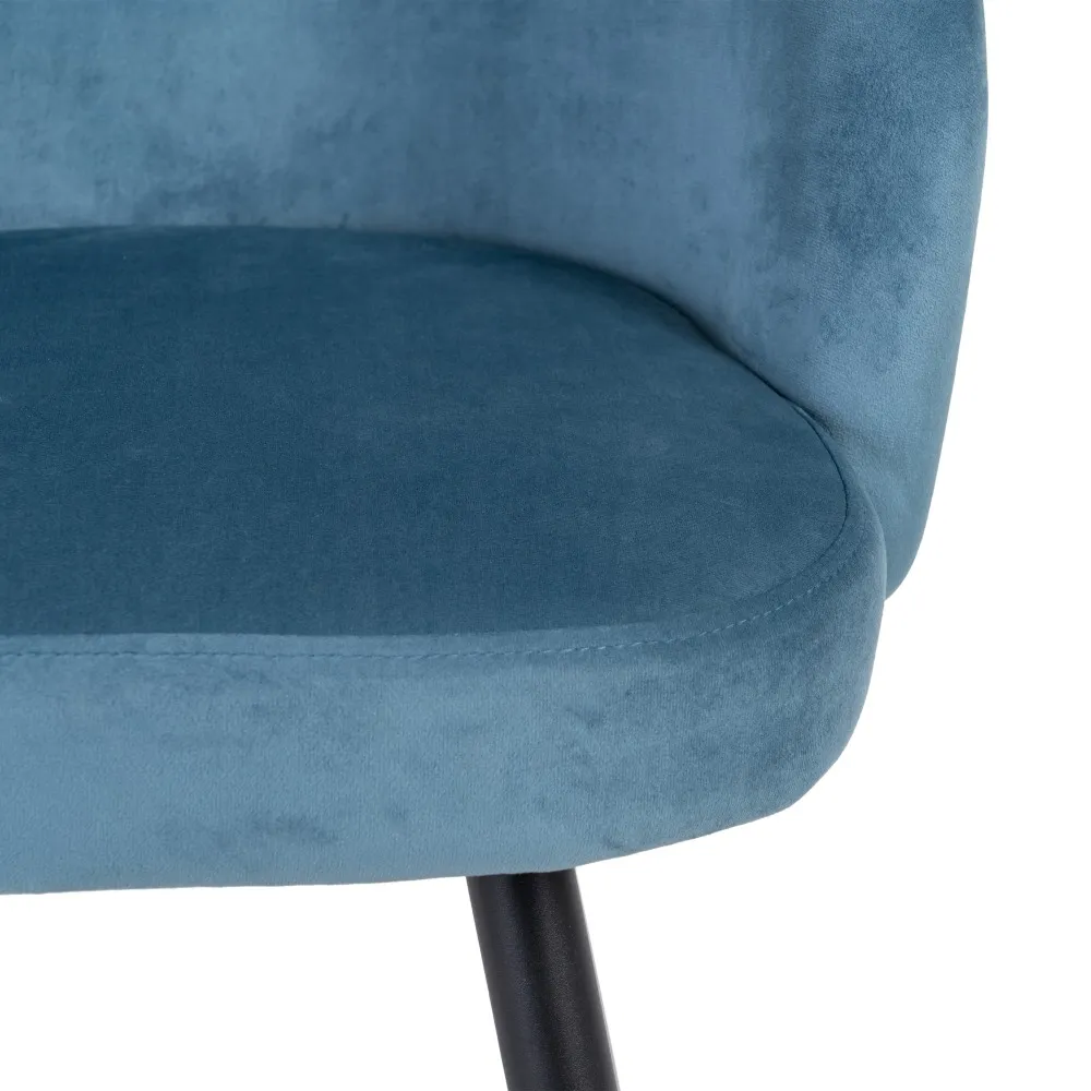 Scaune bar din catifea bleu cu picioare metalice negre – set 2 bucăți [7]
