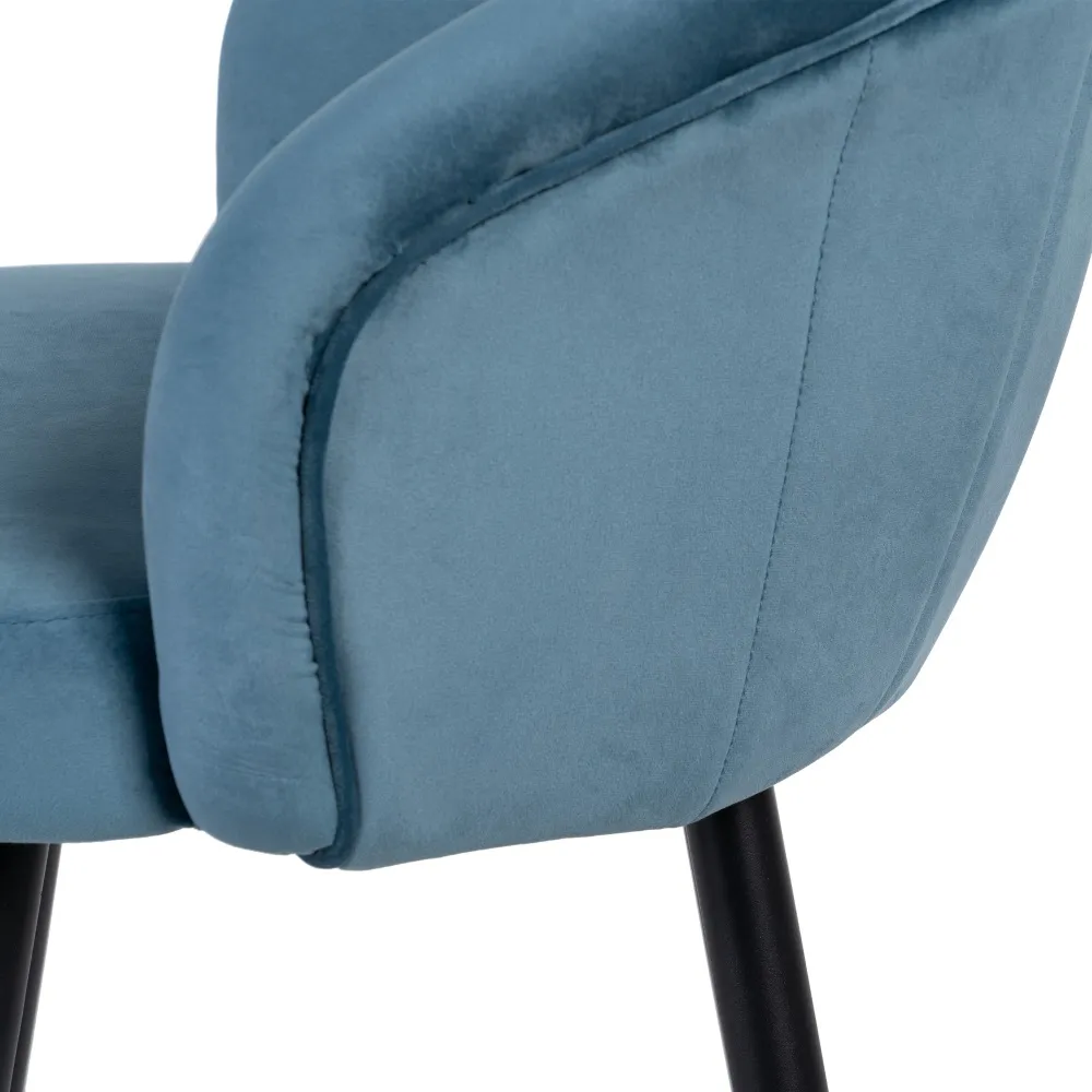 Scaune bar din catifea bleu cu picioare metalice negre – set 2 bucăți [8]