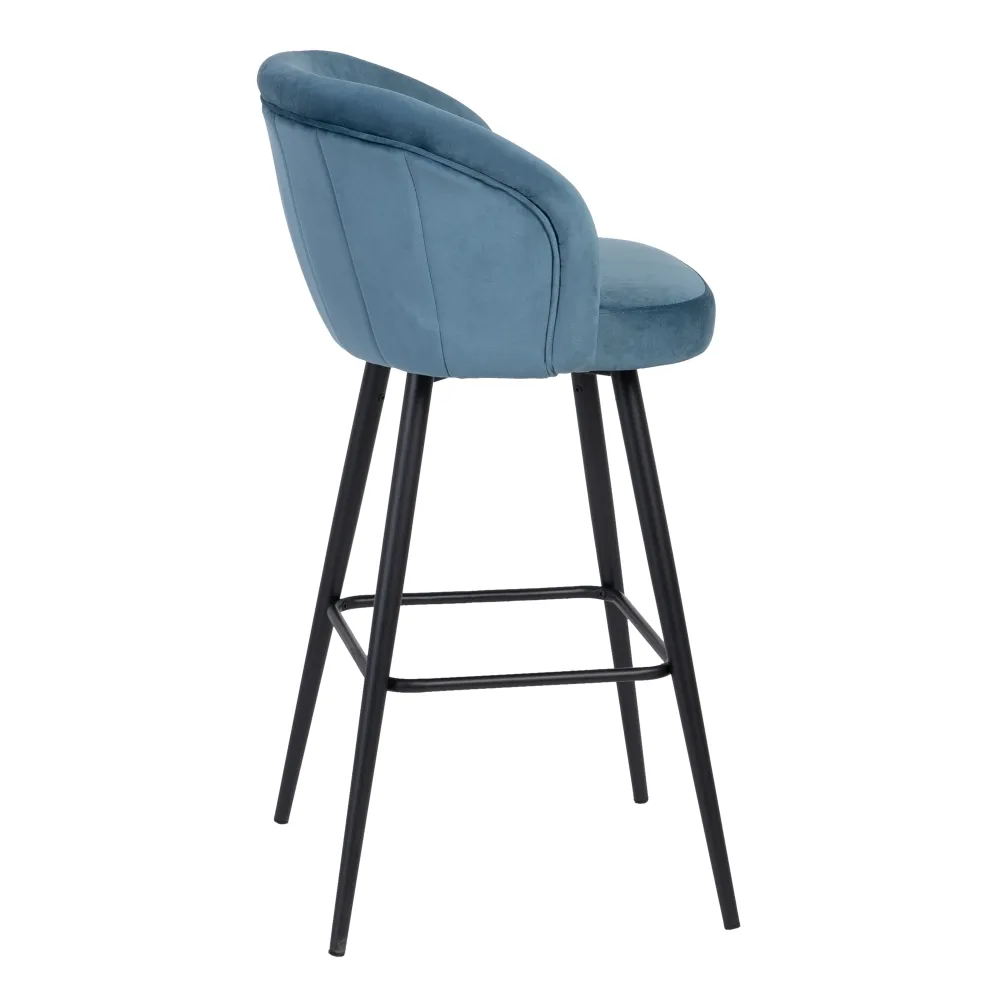 Scaune bar din catifea bleu cu picioare metalice negre – set 2 bucăți [4]