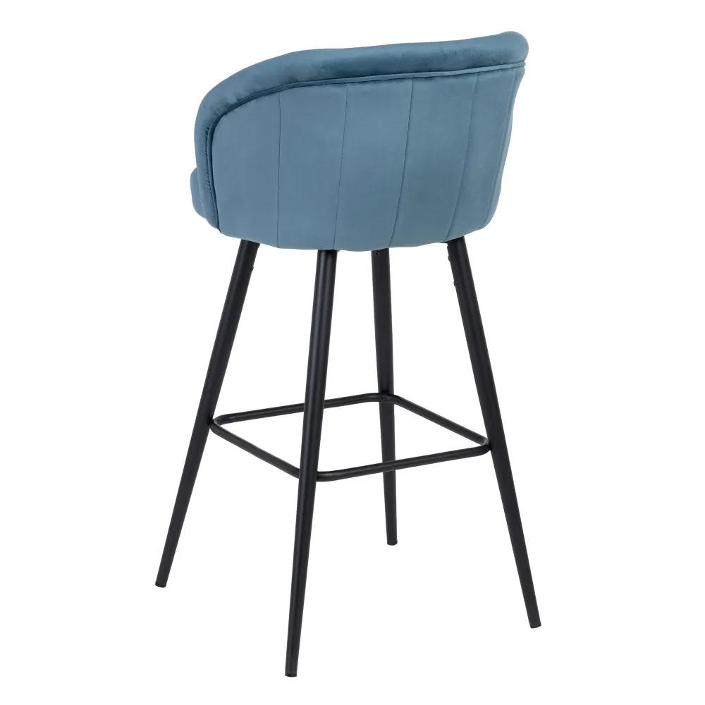 Scaune bar din catifea bleu cu picioare metalice negre – set 2 bucăți [5]