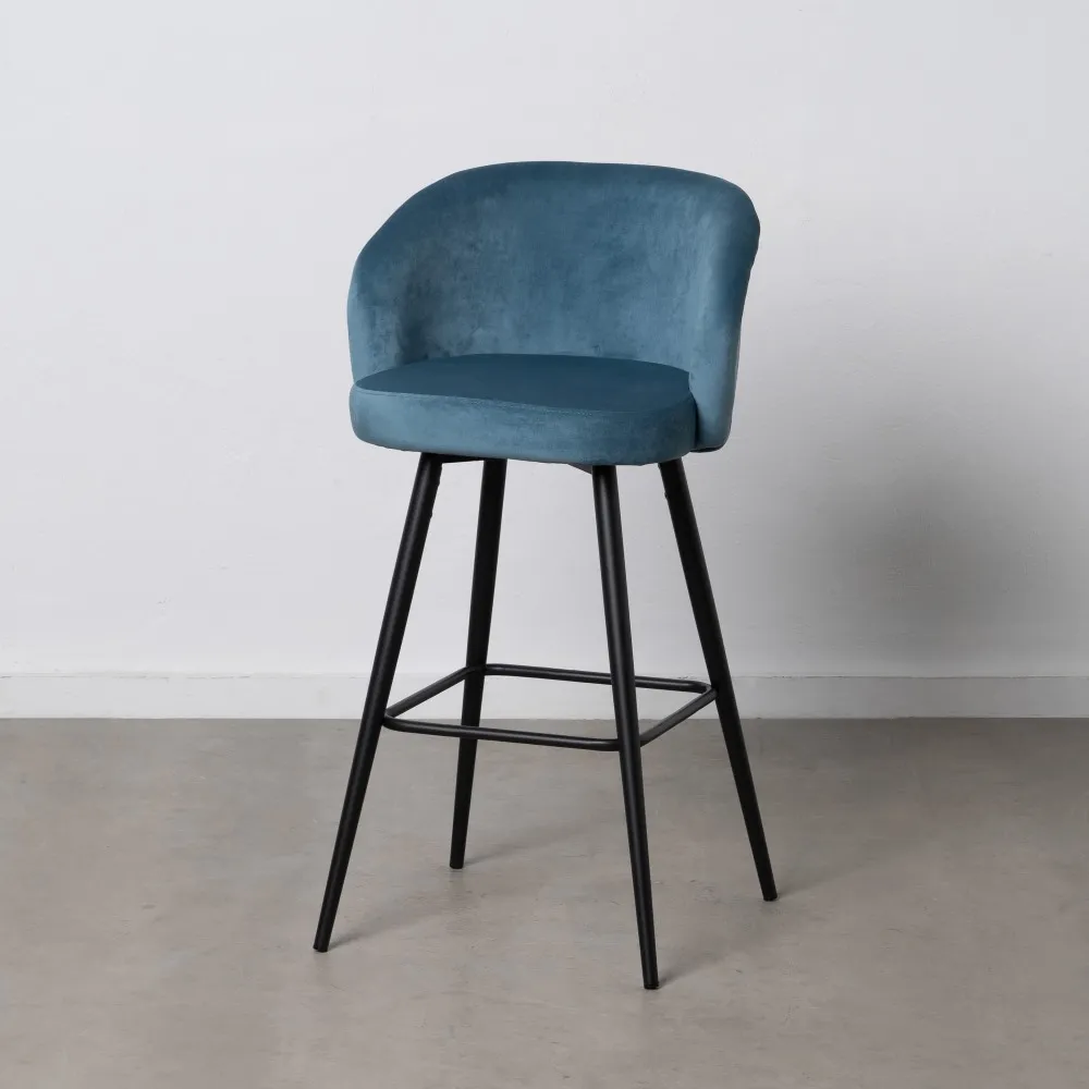 Scaune bar din catifea bleu cu picioare metalice negre – set 2 bucăți [2]
