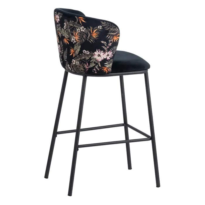 Scaun Bar Anna Floral, Catifea Neagra, Metal - creativdeco.ro [3]