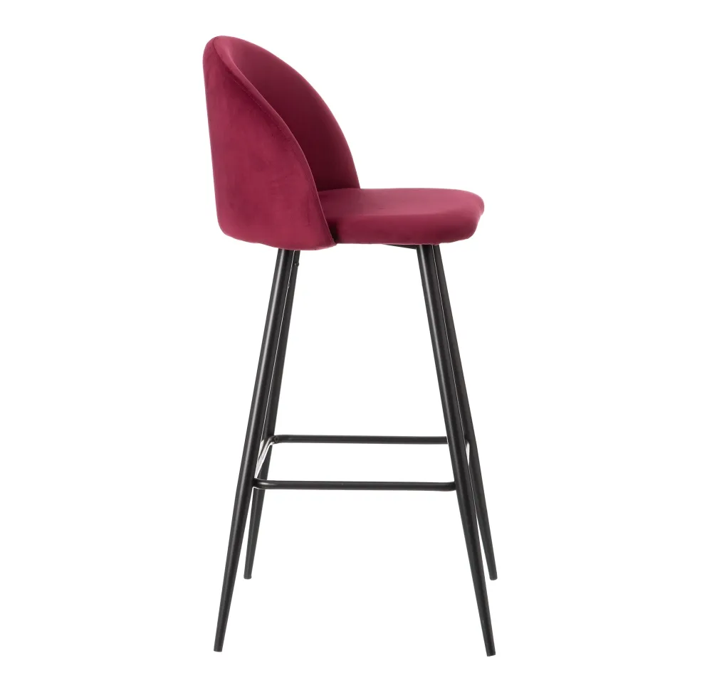 Scaun de bar rosu Bordeaux din catifea si metal | creativdeco.ro [4]