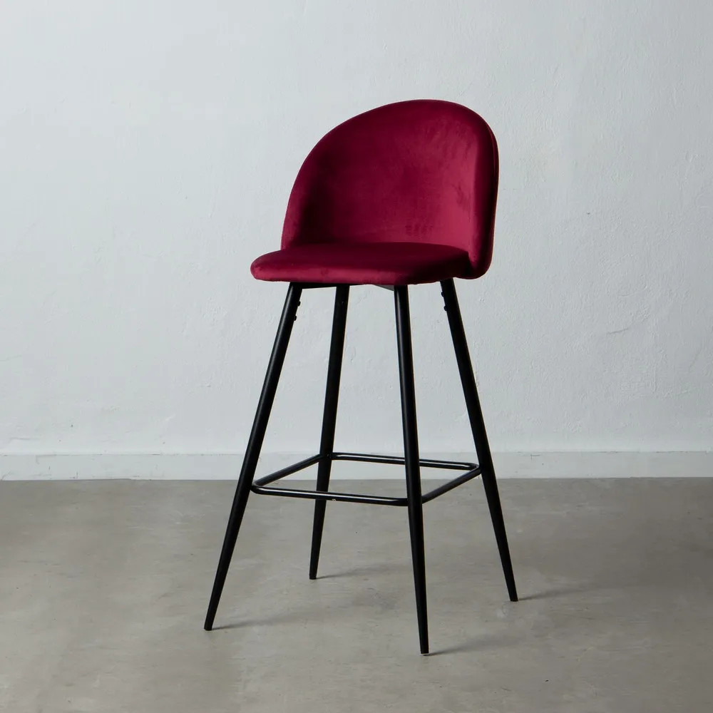 Scaun de bar rosu Bordeaux din catifea si metal | creativdeco.ro [3]