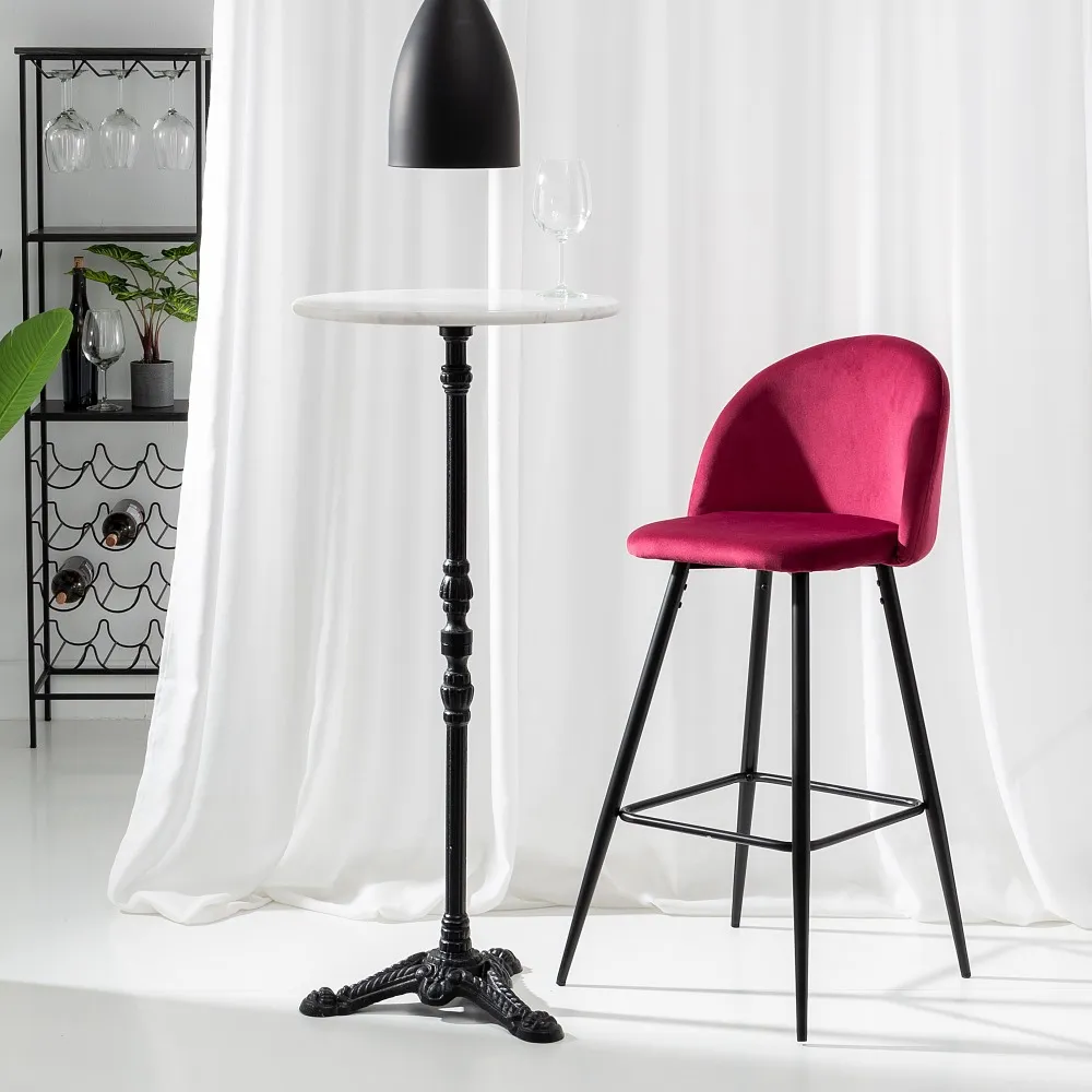 Scaun de bar rosu Bordeaux din catifea si metal | creativdeco.ro [2]