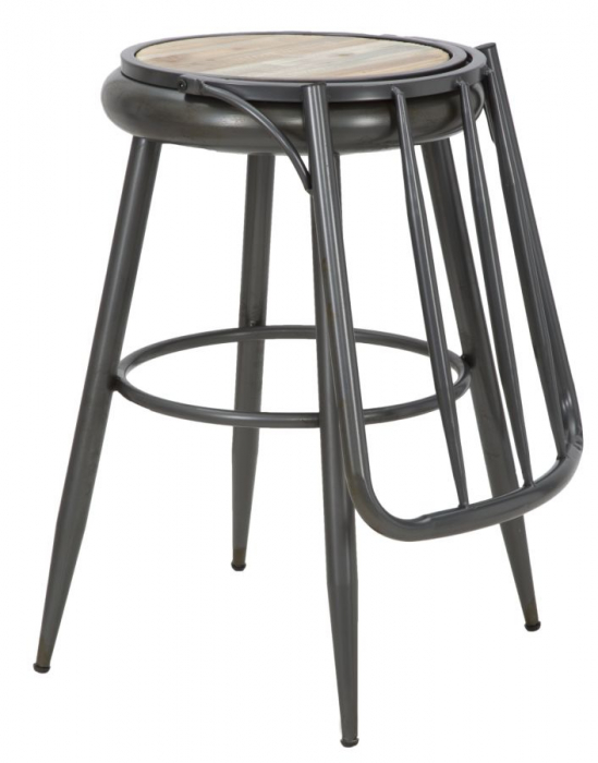 Scaun bar vintage industrial metal antichizat sezut lemn Berlin 43x107 - CreativDeco.ro [9]