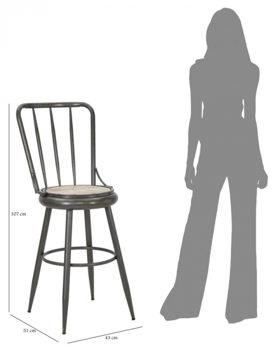 Scaun bar vintage industrial metal antichizat sezut lemn Berlin 43x107 - CreativDeco.ro [11]