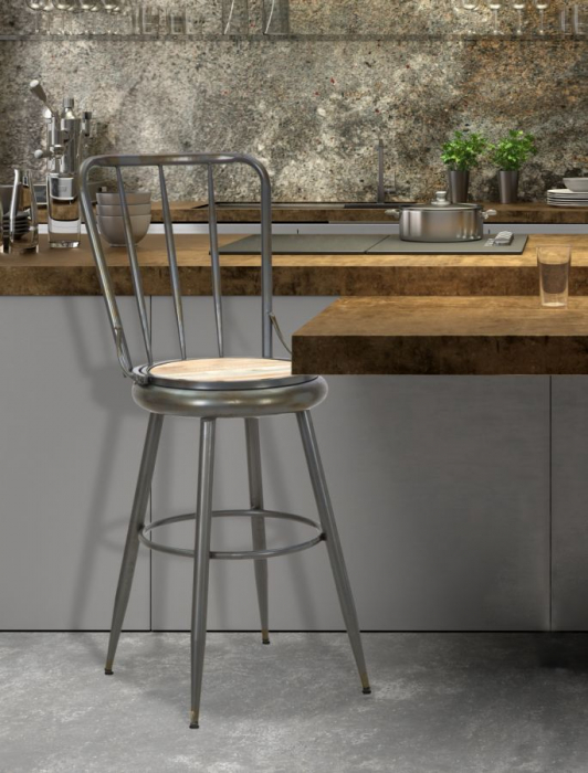 Scaun bar vintage industrial metal antichizat sezut lemn Berlin 43x107 - CreativDeco.ro [10]