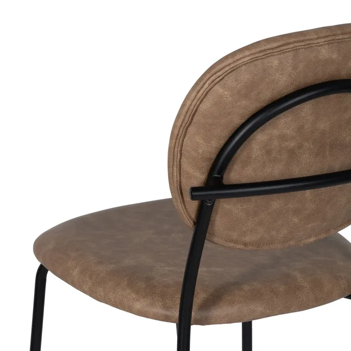 Scaun bar bej din piele ecologică cu cadru metalic negru – stil horeca modern [10]