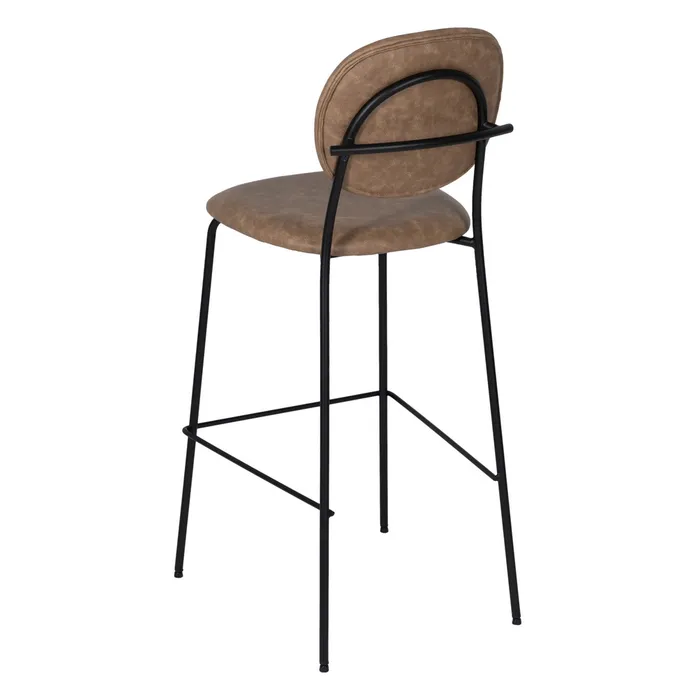 Scaun bar bej din piele ecologică cu cadru metalic negru – stil horeca modern [4]