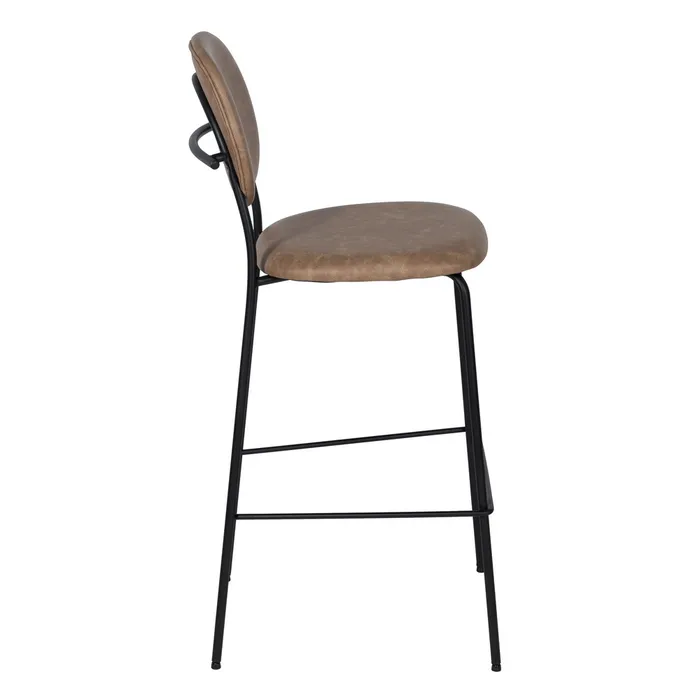 Scaun bar bej din piele ecologică cu cadru metalic negru – stil horeca modern [3]