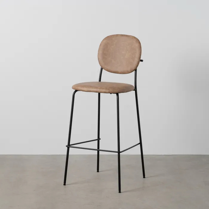 Scaun bar bej din piele ecologică cu cadru metalic negru – stil horeca modern [2]