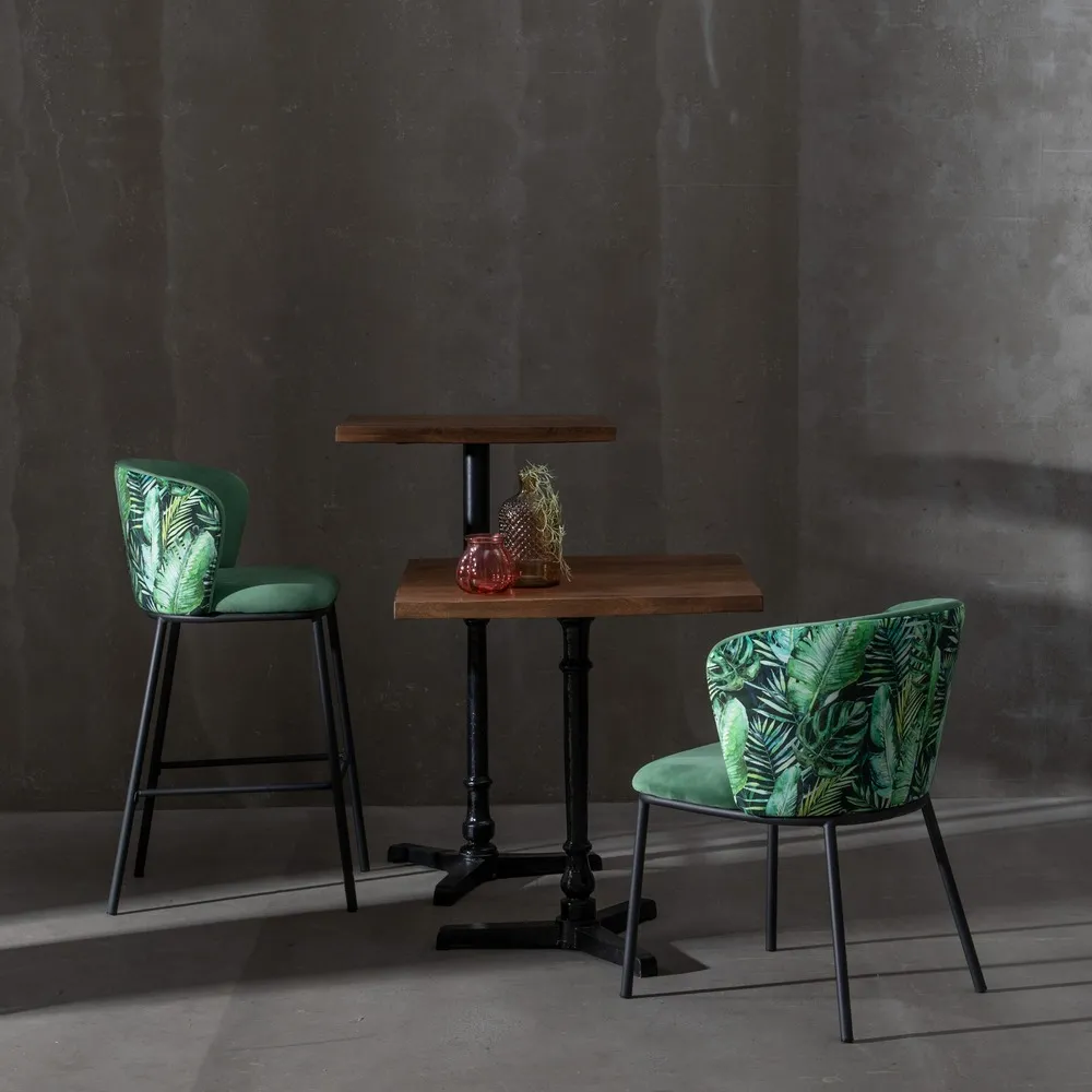 Scaun bar Leaves verde, catifea metal [2]
