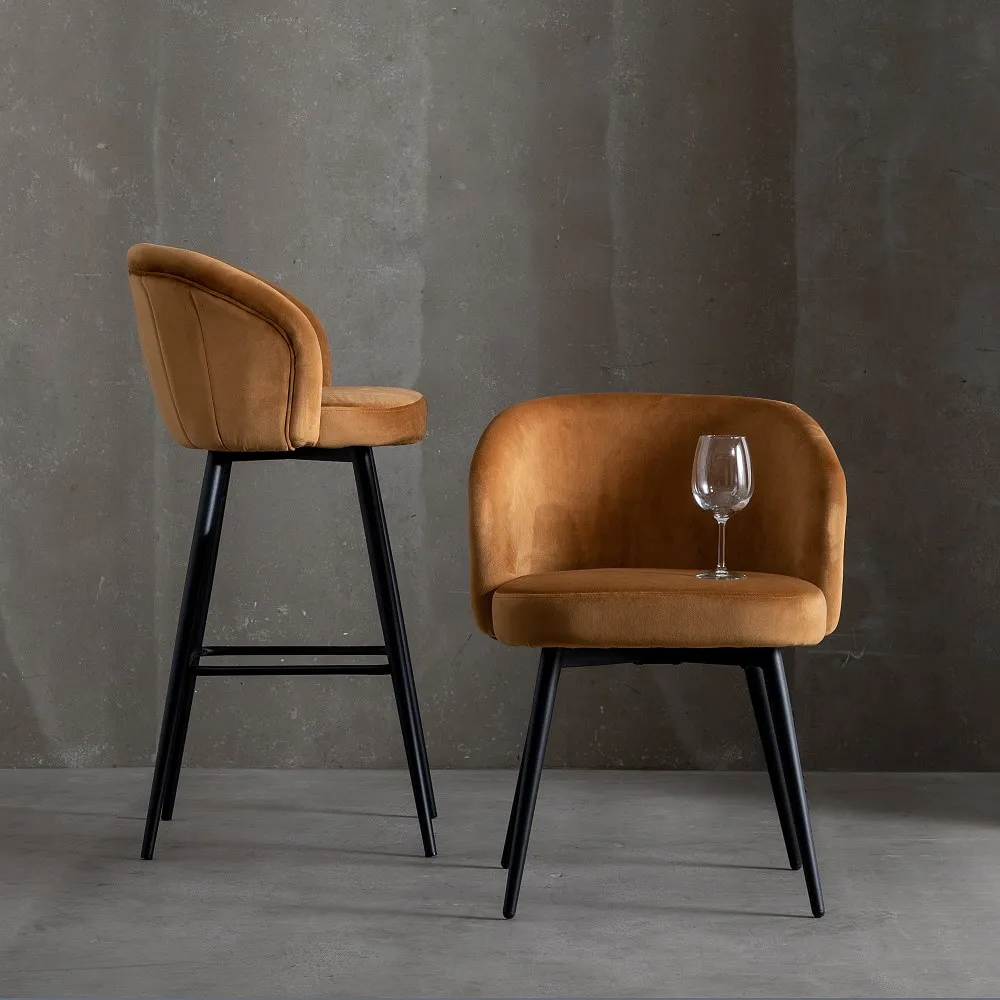 Scaun bar maro deschis, catifea metal [3]