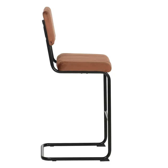 Scaun bar teracotă cu tapițerie matlasată și cadru metalic negru – stil industrial modern [4]
