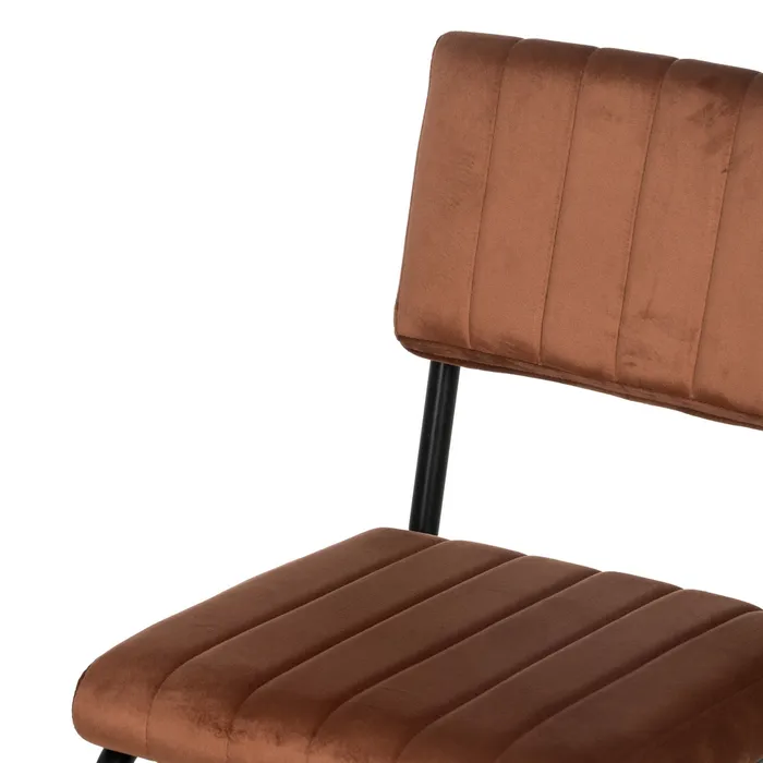Scaun bar teracotă cu tapițerie matlasată și cadru metalic negru – stil industrial modern [5]