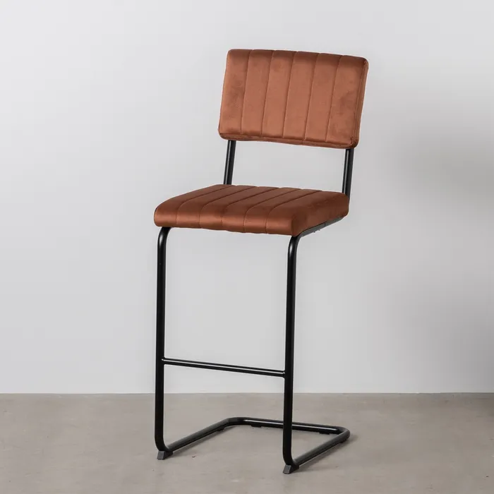 Scaun bar teracotă cu tapițerie matlasată și cadru metalic negru – stil industrial modern [2]