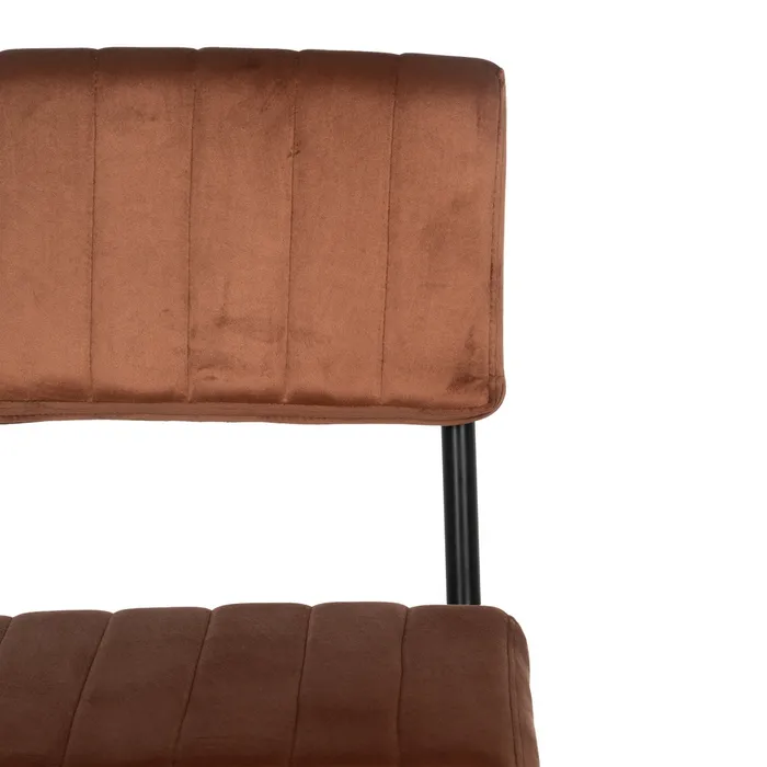 Scaun bar teracotă cu tapițerie matlasată și cadru metalic negru – stil industrial modern [6]