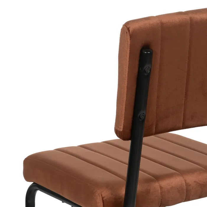 Scaun bar teracotă cu tapițerie matlasată și cadru metalic negru – stil industrial modern [7]