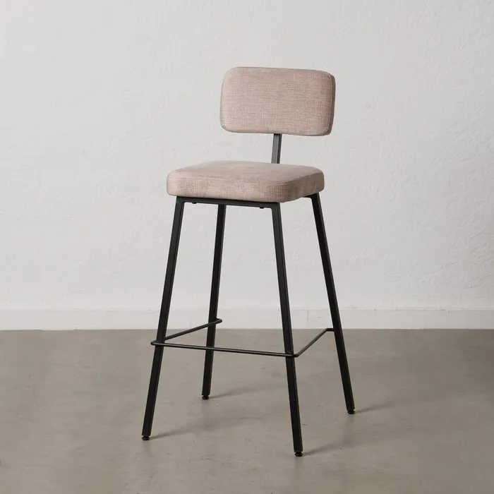 Scaun bar bej cu tapițerie textilă și cadru metalic negru – stil horeca modern [2]
