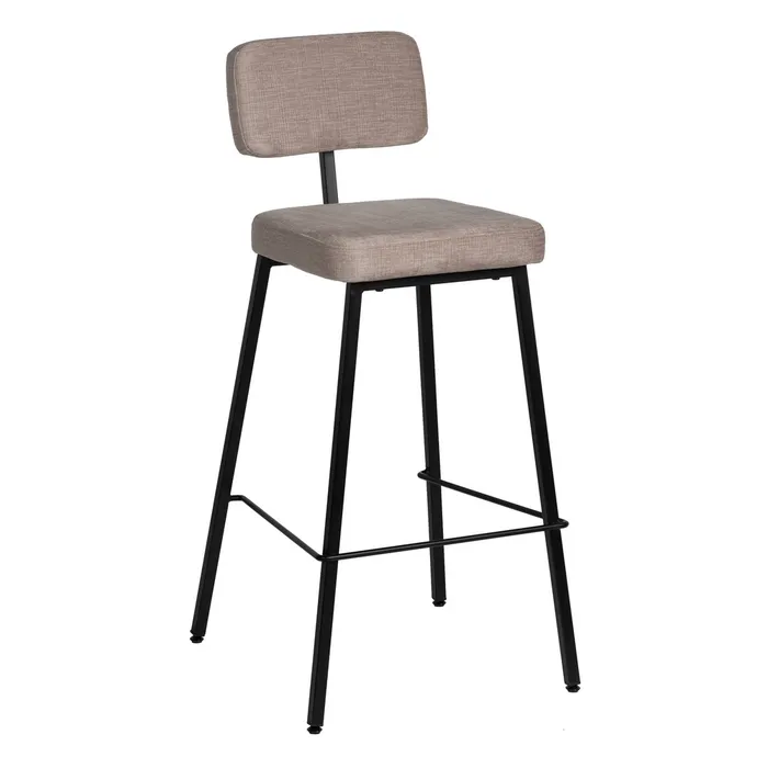 Scaun bar bej cu tapițerie textilă și cadru metalic negru – stil horeca modern [1]
