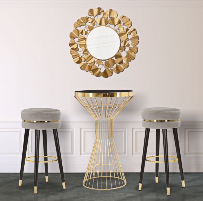Scaun de bar Paris din catifea bej in stil glam [2]