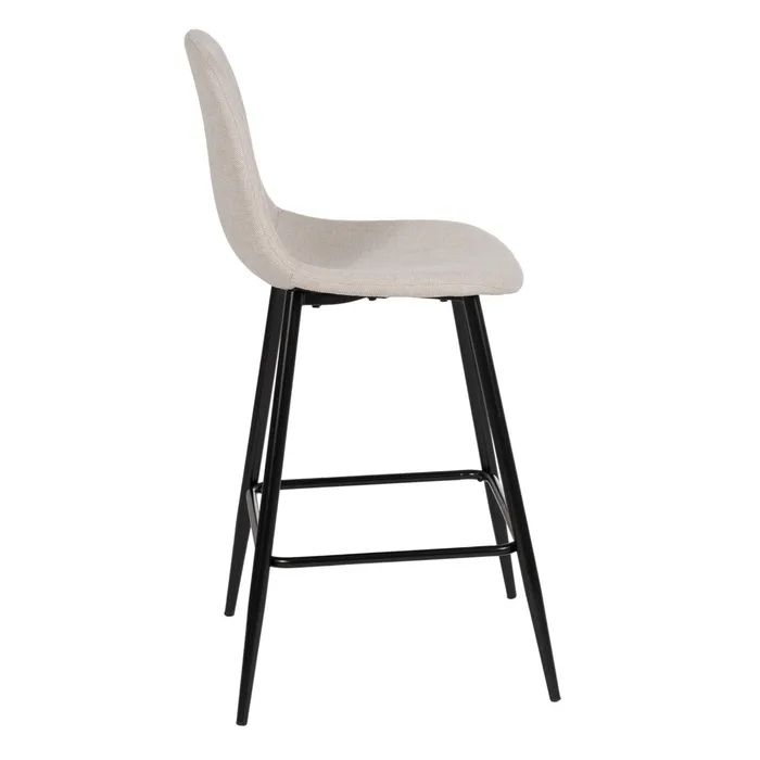 Scaun bar crem cu tapițerie din stofă și picioare metalice negre – design modern [4]