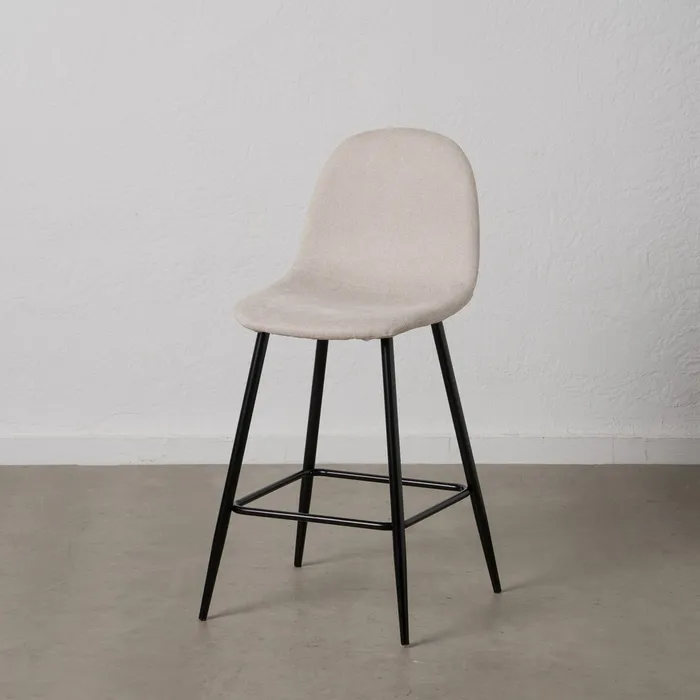 Scaun bar crem cu tapițerie din stofă și picioare metalice negre – design modern [2]