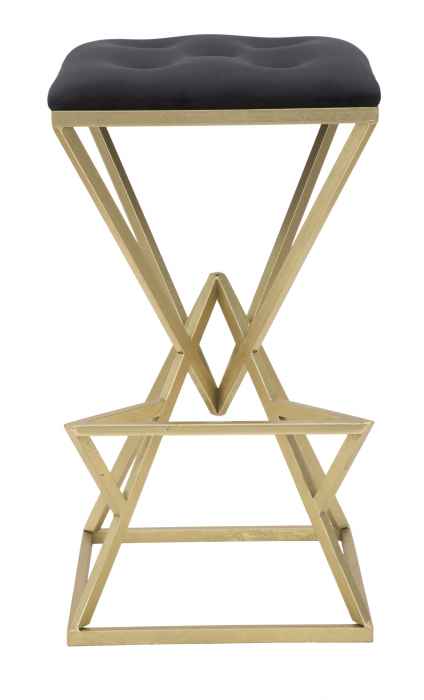 Scaun bar Piramid catifea neagră cu structură geometrică aurie [3]