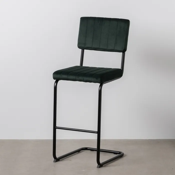 Scaun bar verde cu tapițerie decorativă și cadru metalic negru – stil industrial contemporan [2]