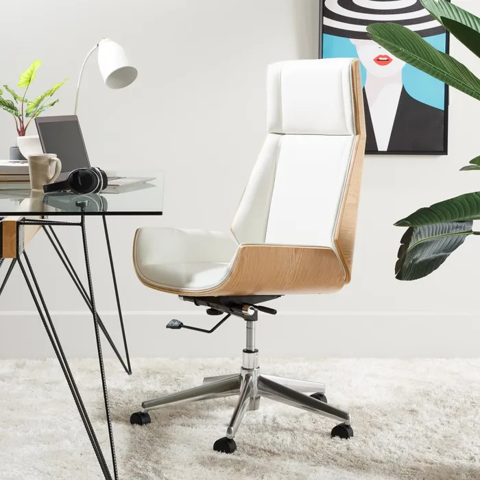 Scaun Birou Cabeza Alb, Natural, Lemn, Piele Ecologica - creativdeco.ro [4]