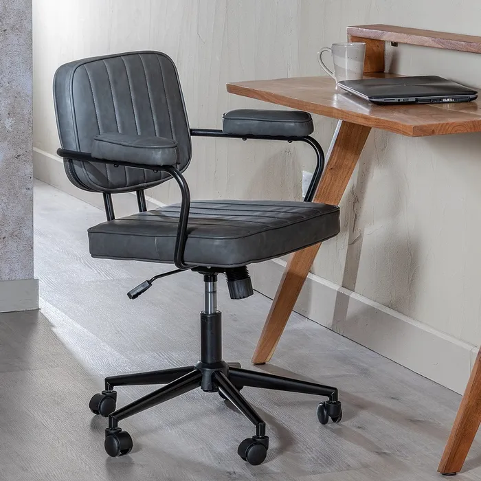 Scaun birou cu Roti din Piele Ecologica NEGRU-de la Creativdeco.ro [2]
