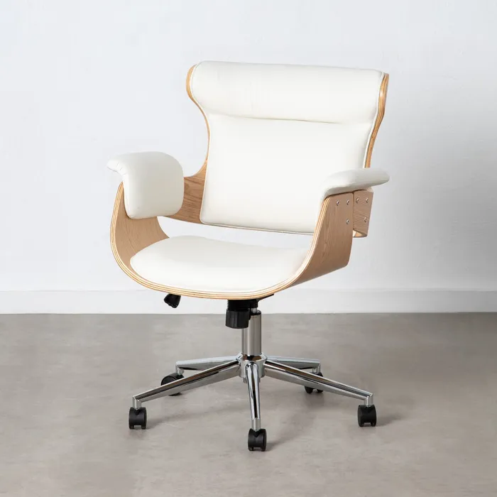 Scaun Birou Gerente Natural - Alb, Piele Ecologica, Lemn, Metal - creativdeco.ro [2]