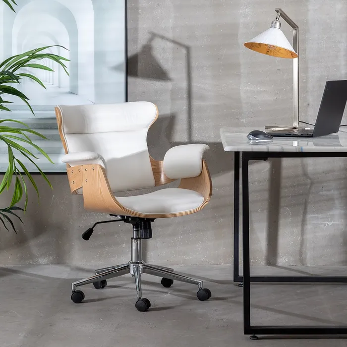Scaun Birou Gerente Natural - Alb, Piele Ecologica, Lemn, Metal - creativdeco.ro [4]