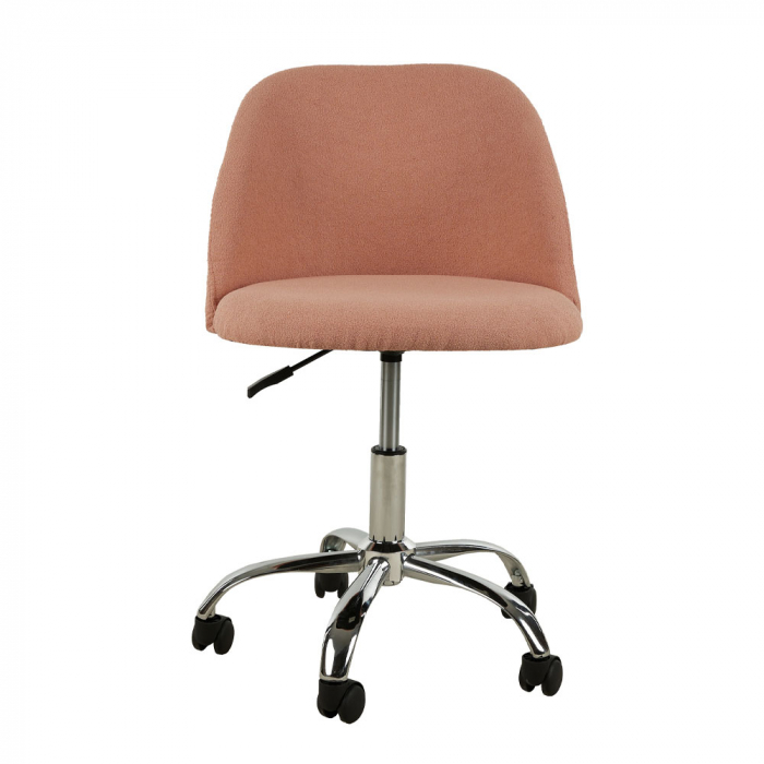 Scaun ergonomic de birou cu design modern și textură boucle în roz prăfuit [2]