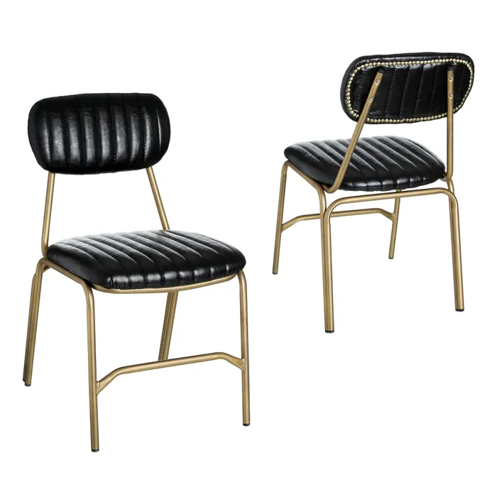 Scaun Casilda Negru, Piele Ecologica, Metal Auriu - creativdeco.ro [5]