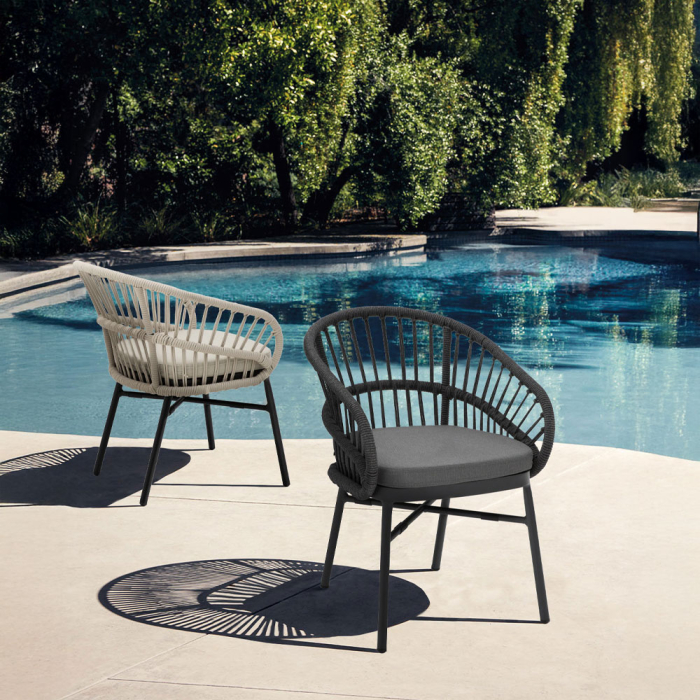 Scaun cu brațe aluminiu negru și ratan sintetic crem cu pernă [2]