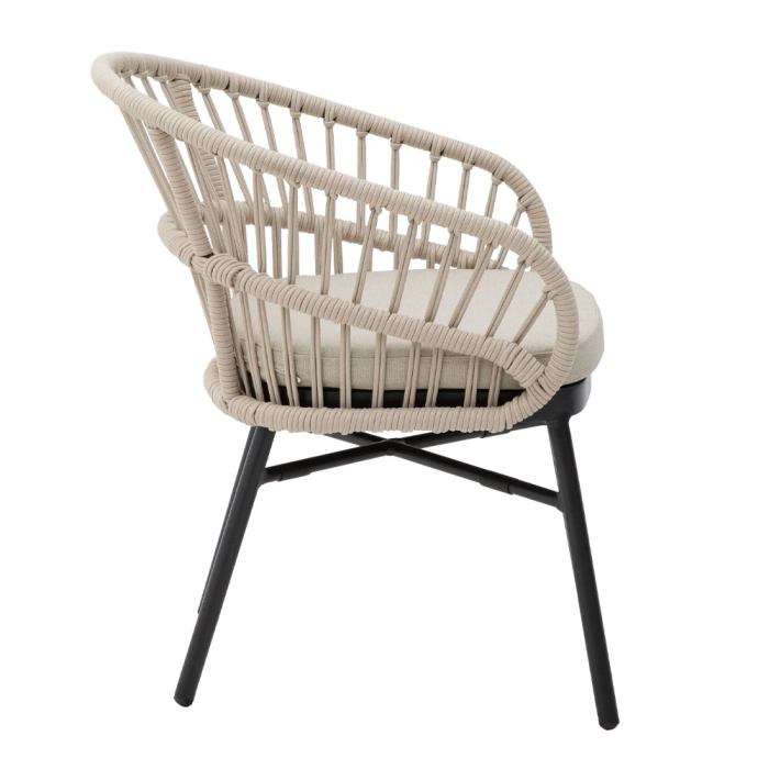 Scaun cu brațe aluminiu negru și ratan sintetic crem cu pernă [4]