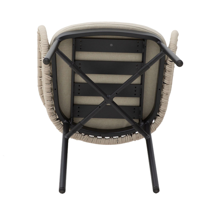 Scaun cu brațe aluminiu negru și ratan sintetic crem cu pernă [7]