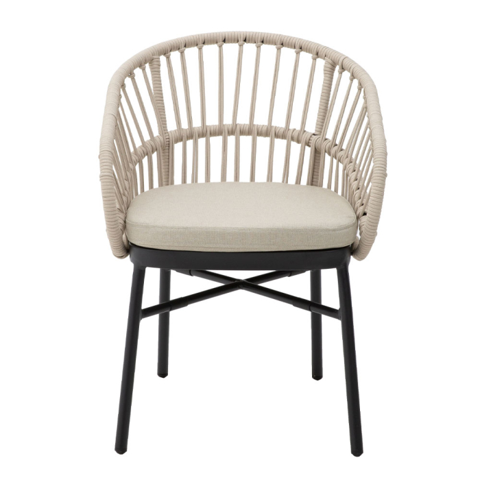 Scaun cu brațe aluminiu negru și ratan sintetic crem cu pernă [3]