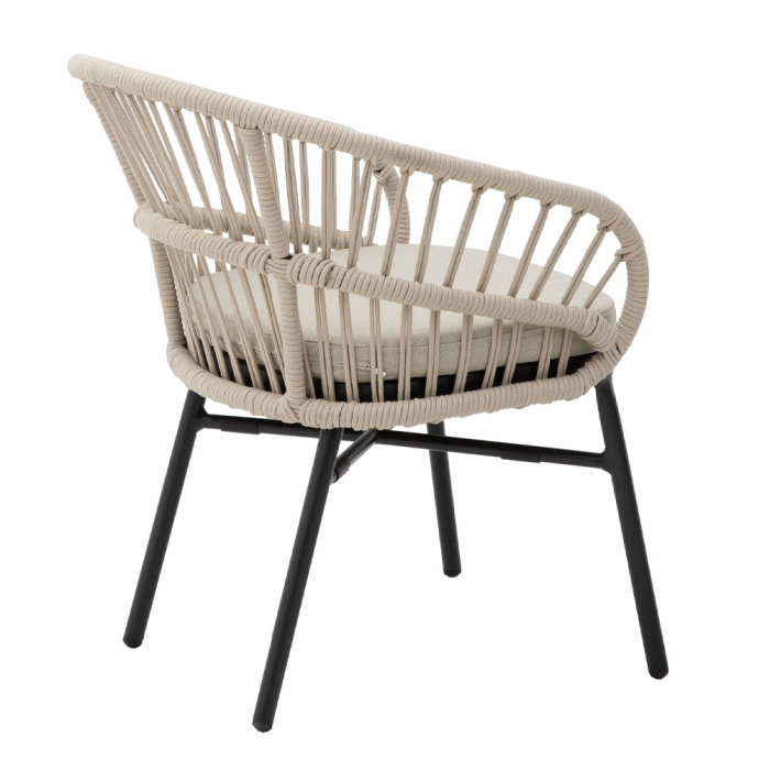 Scaun cu brațe aluminiu negru și ratan sintetic crem cu pernă [5]