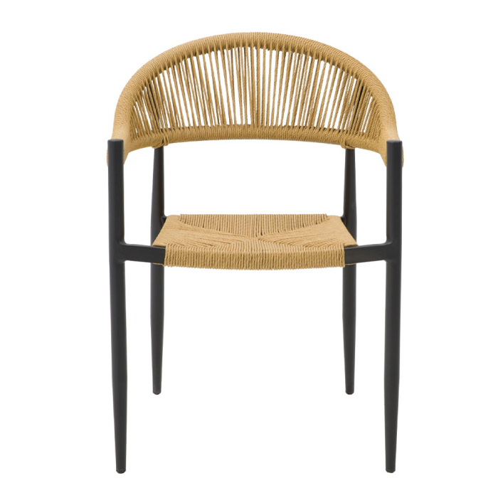 Scaun cu brațe aluminiu negru și ratan sintetic natural [4]