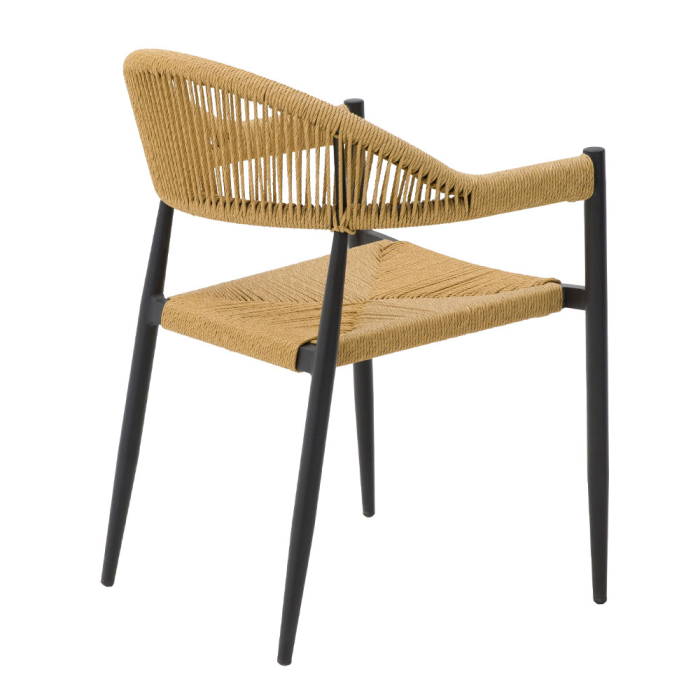 Scaun cu brațe aluminiu negru și ratan sintetic natural [6]