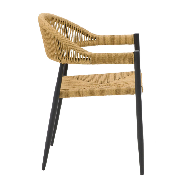 Scaun cu brațe aluminiu negru și ratan sintetic natural [5]