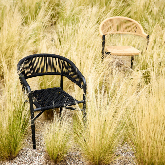 Scaun cu brațe aluminiu negru și ratan sintetic natural [3]