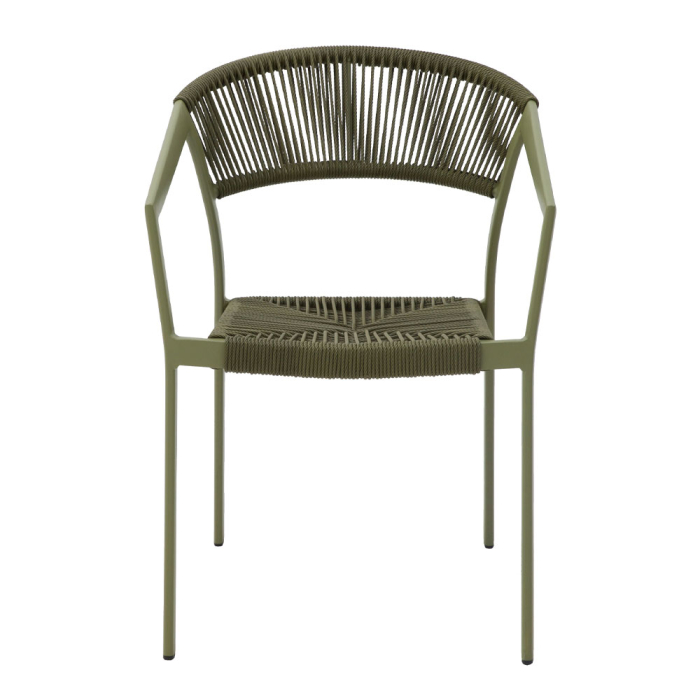 Scaun cu brațe aluminiu verde olive și ratan sintetic [3]