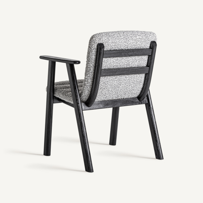 Scaun cu brațe din lemn negru cu șezut tapițat gri Jacquard [4]