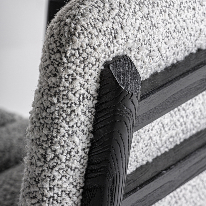 Scaun cu brațe din lemn negru cu șezut tapițat gri Jacquard [8]