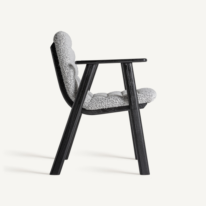 Scaun cu brațe din lemn negru cu șezut tapițat gri Jacquard [3]