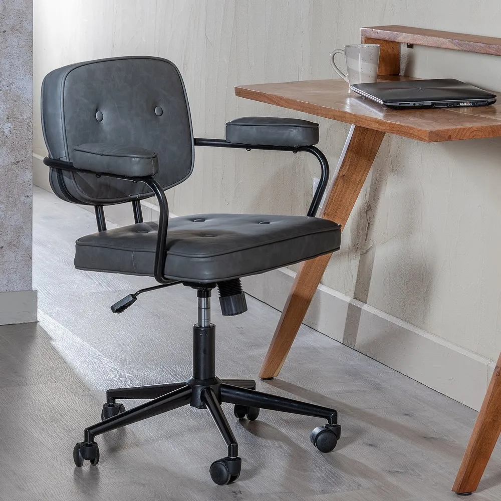 Scaun cu Roti cu Piele Ecologica NEGRU- de la Creativdeco.ro [2]
